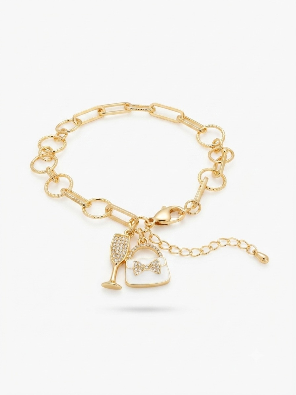 14k/18k Gold - Filled Charm Bracelet with Pave